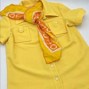 Bright Yellow Button-Front Tunic Top with Nautical Scarf